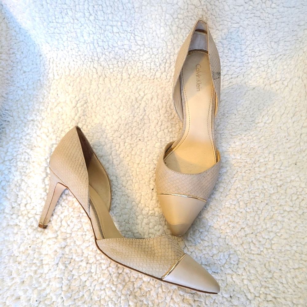 Calvin Klein - Nanuet - cream leather and suede heels